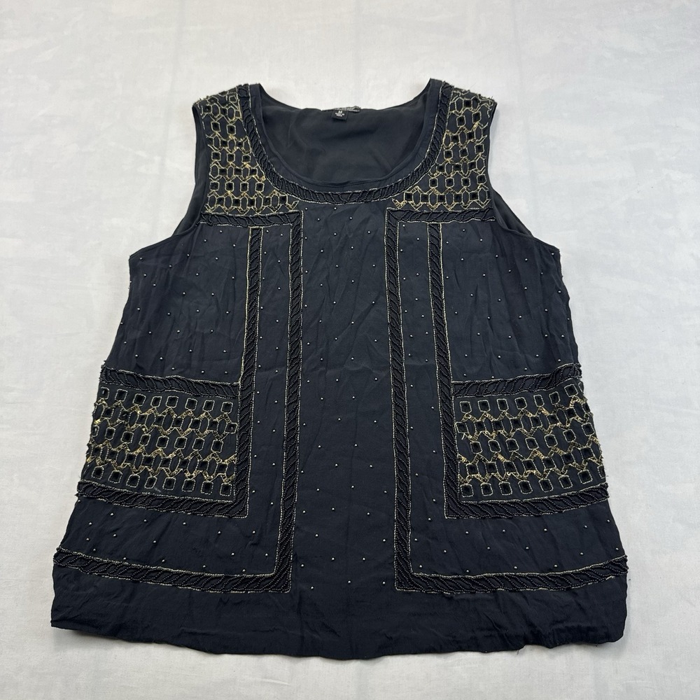 Lucky Brand Womens M Black Beaded Embroidered Sleeveless Tank Top